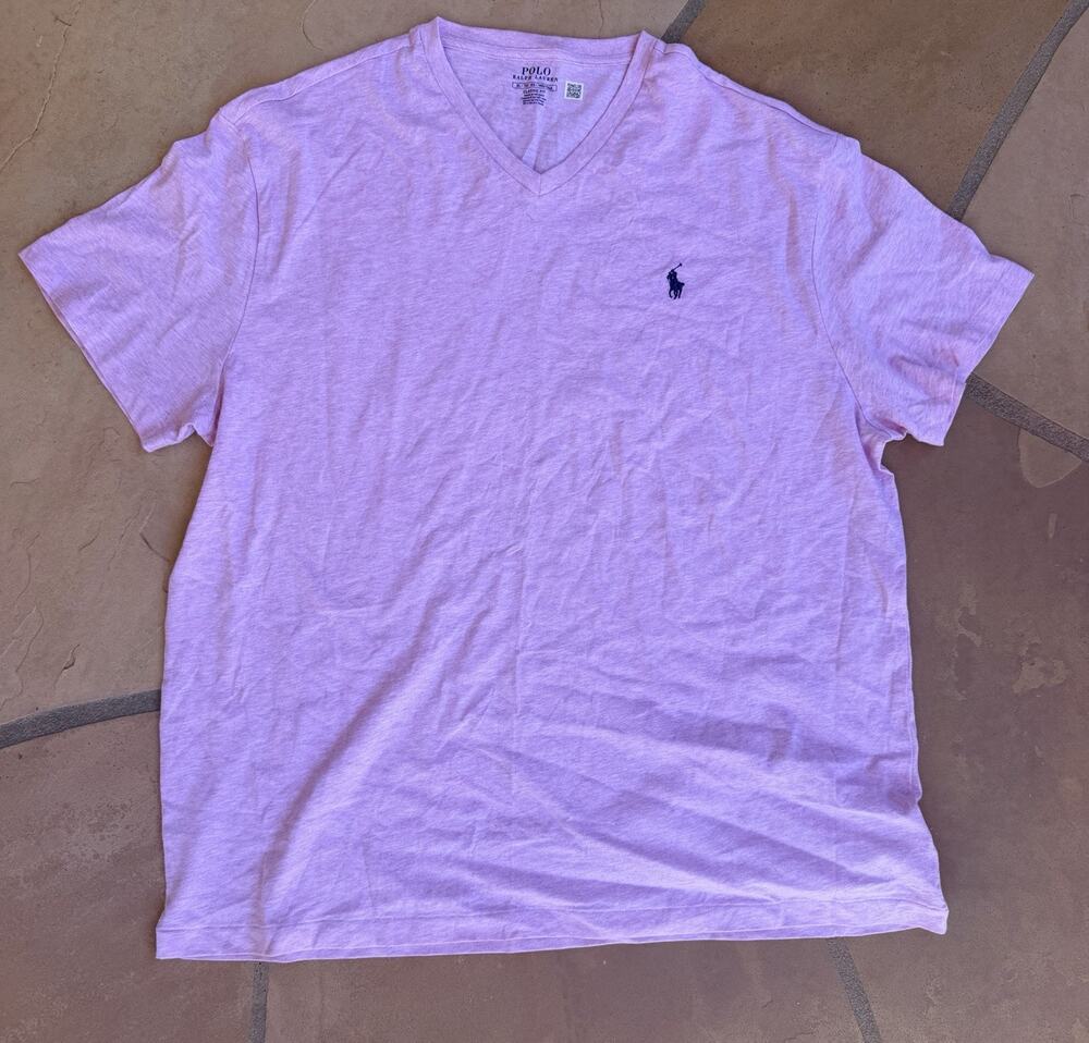 Polo Ralph Lauren Classic Fit V Neck Cotton T-Shirt Heather Pink Men’s Size XL C